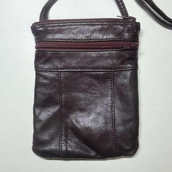 Vintage Mini Soft Brown Leather Crossbody Bag Zippered Pockets Made In Canada - Picture 3 of 11